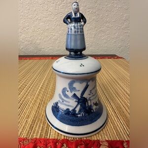 Delft Blue Dutch Girl 5” Bell Holland Hand Painted Windmill Flowers